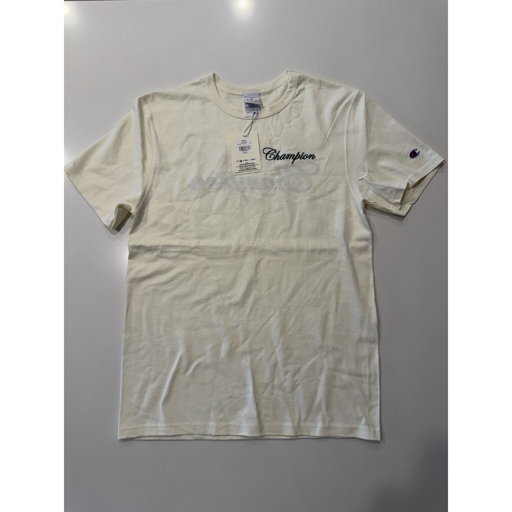 Champion Mens Butterfly Graphic Script Logo T-Shirt Chalk White Small T1919G NWT